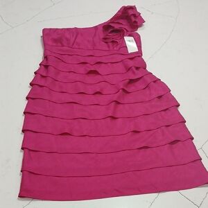 London Times Pink One Shoulder Dress Sz 4 New With Tags